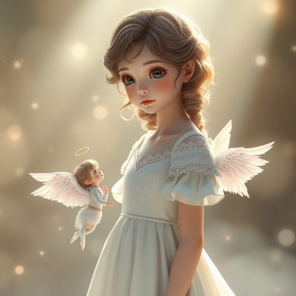Girl with Angel in Ethereal 3D Anime Art