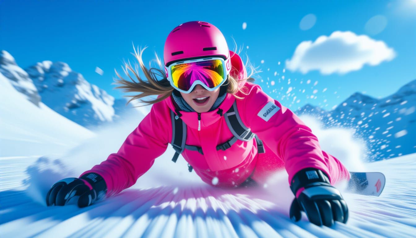 Snowboarder's Dramatic Crash Landing in Hyperrealistic Style