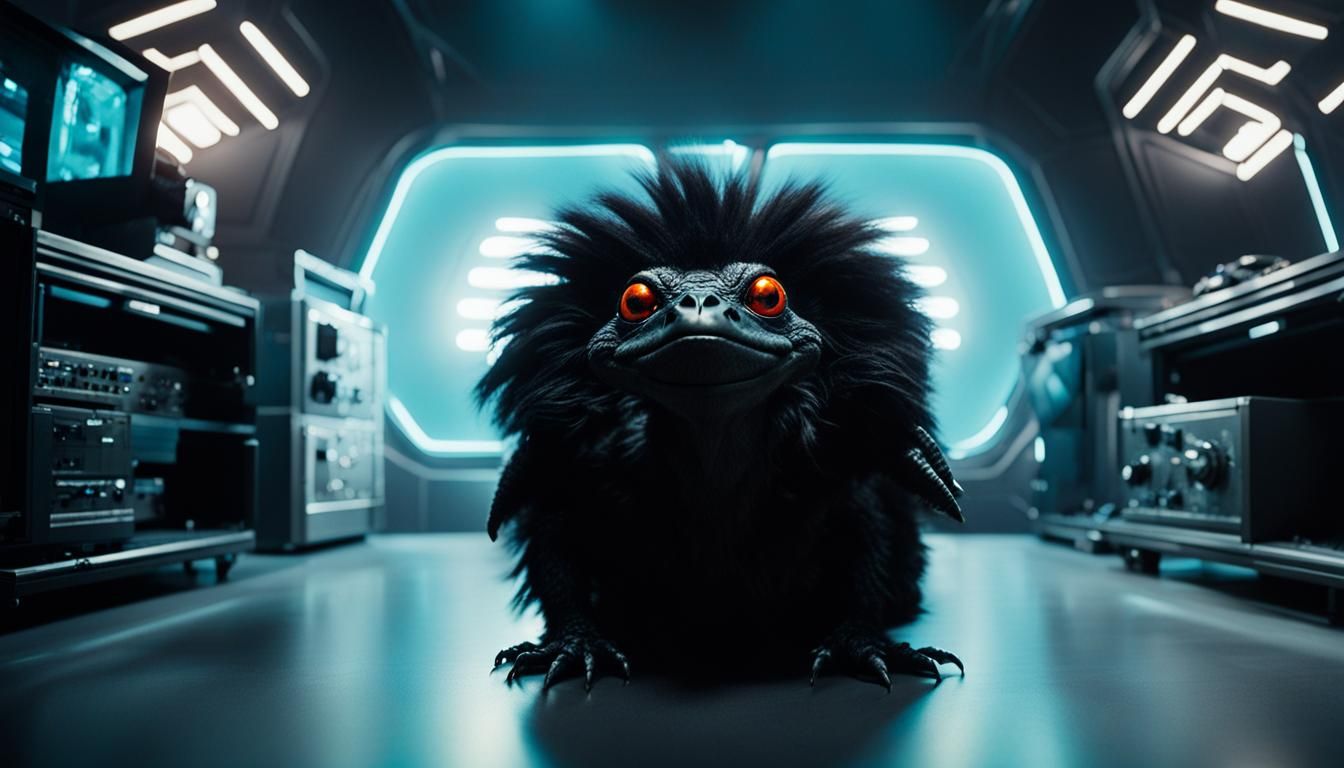Adorable Fluffy Alien Chestburster in Futuristic Bedroom