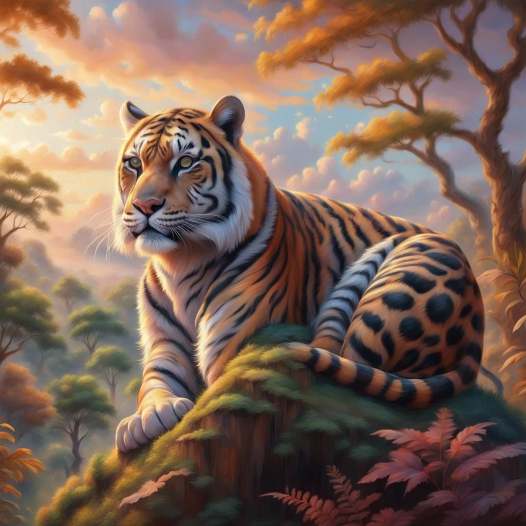 Henna Leopard-Tiger Hybrid in Jungle Scenery