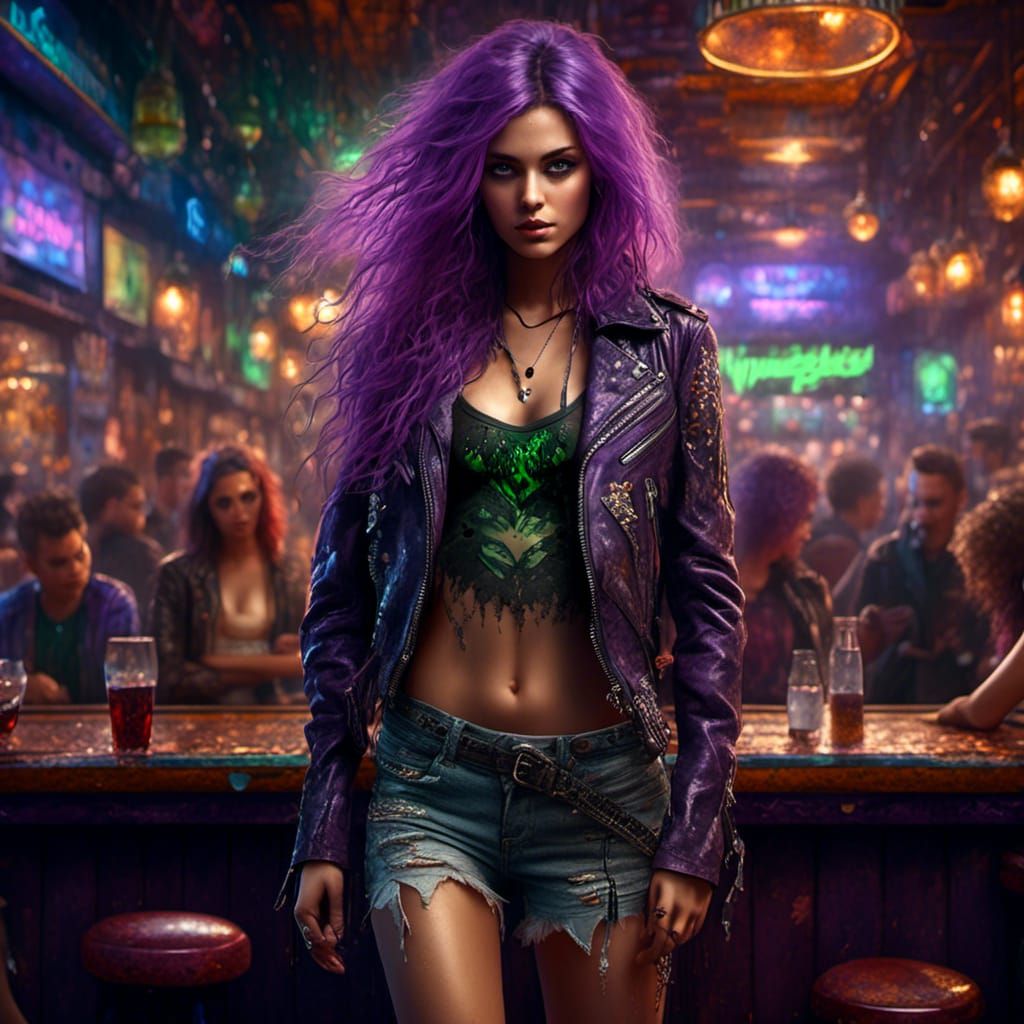 Rocker Chick Dancing in Crowded Bar, Hyperrealism