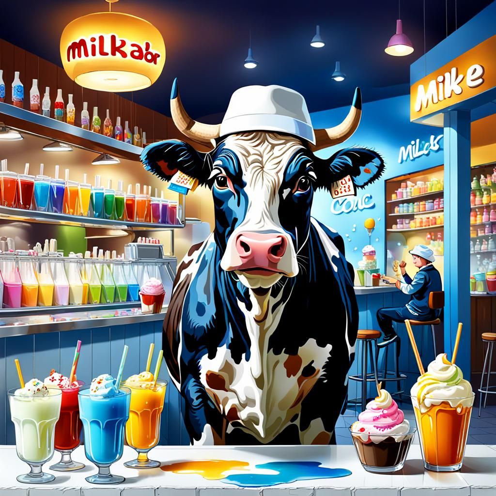 Whimsical Milk Bar Scene in Detailed Matte Painting