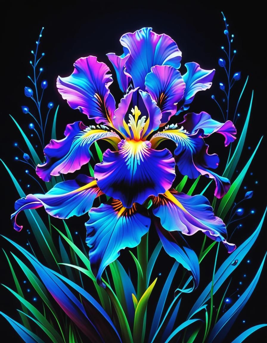 Bioluminescent Blue Iris in Moonlight Haze