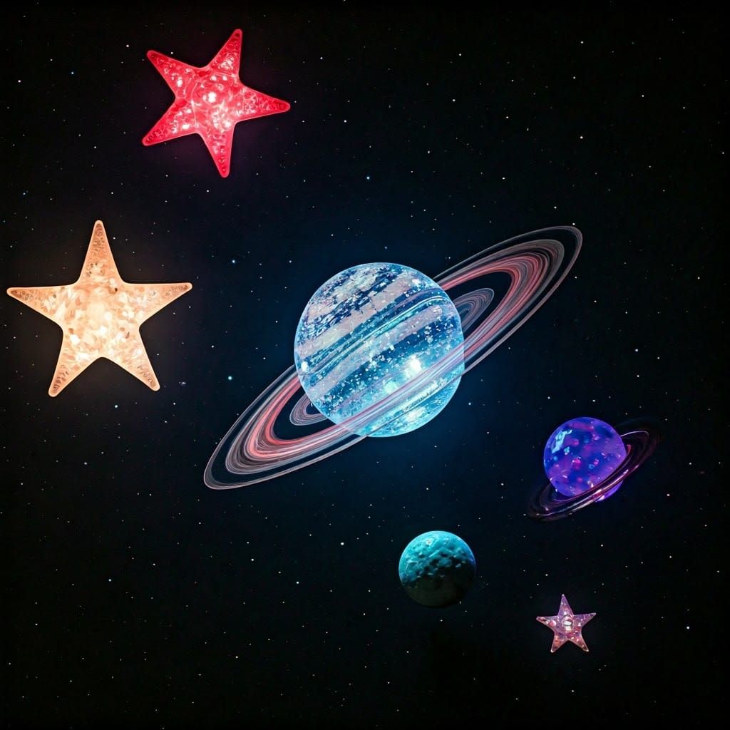 Luminescent Glass Galaxy in Atmospheric Cosmos