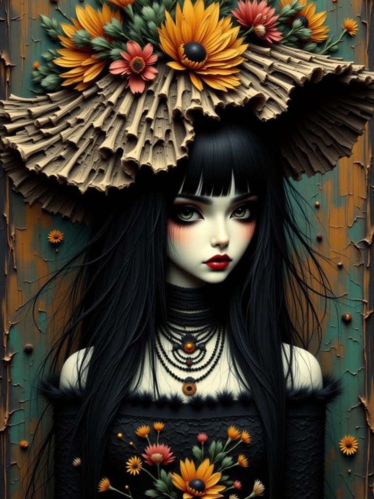 Gothic Portrait: Woman with Bone & Flower Hat