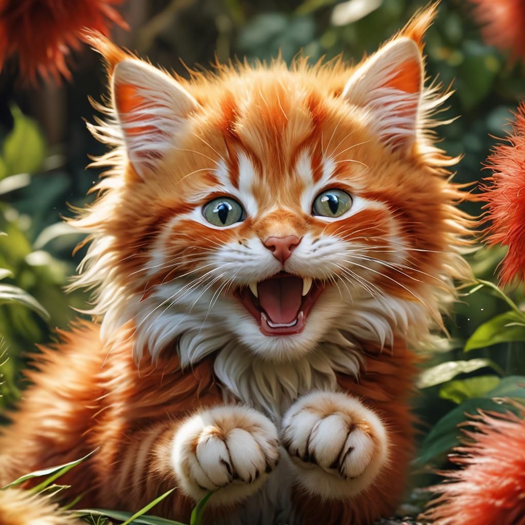 Hyperrealistic Kitten Laughs: A Detailed Digital Illustratio...