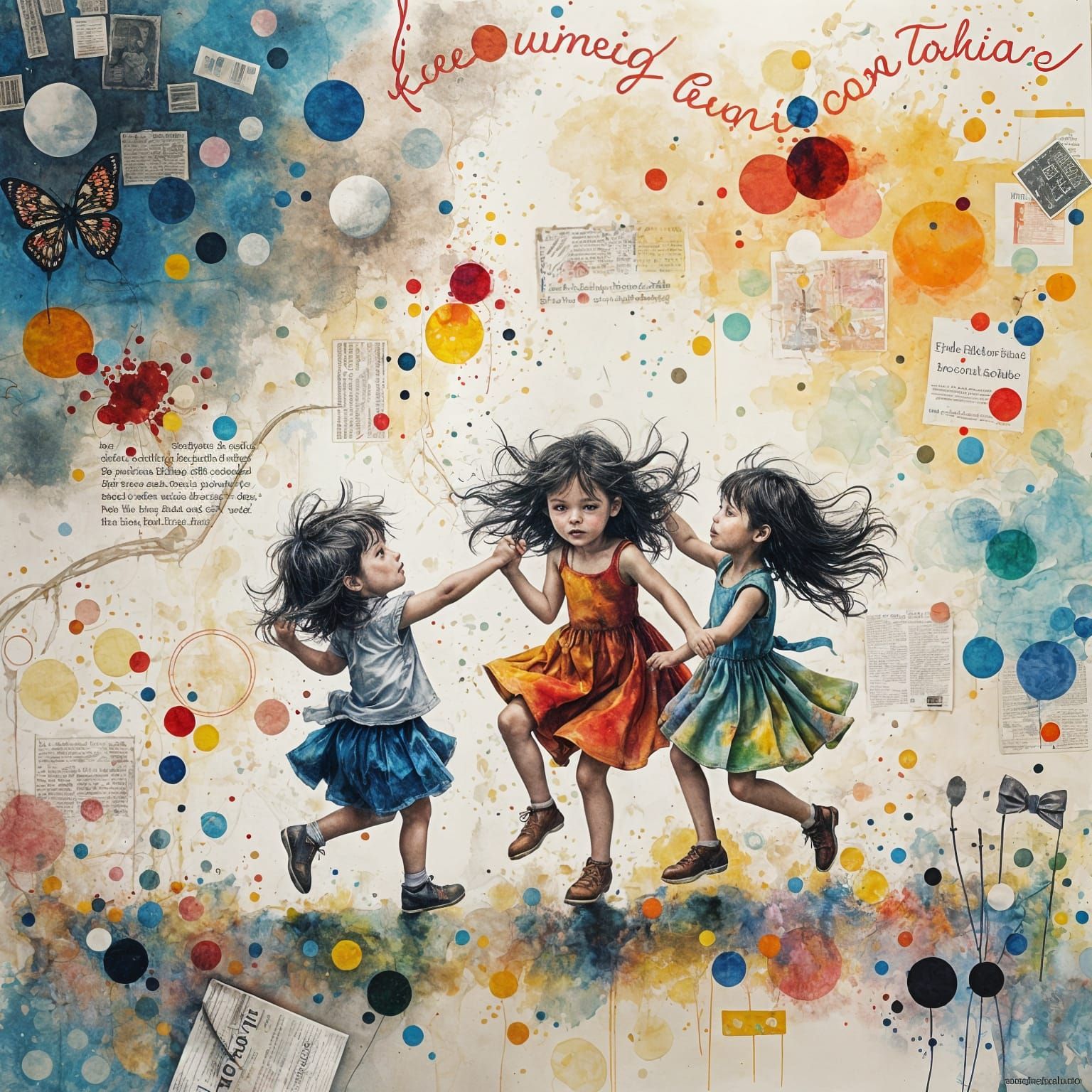 Children Playing: Ethereal Abstract Impressionistic Mixed Me...