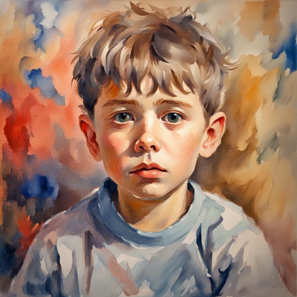 Boy in Gouache and Watercolor Style
