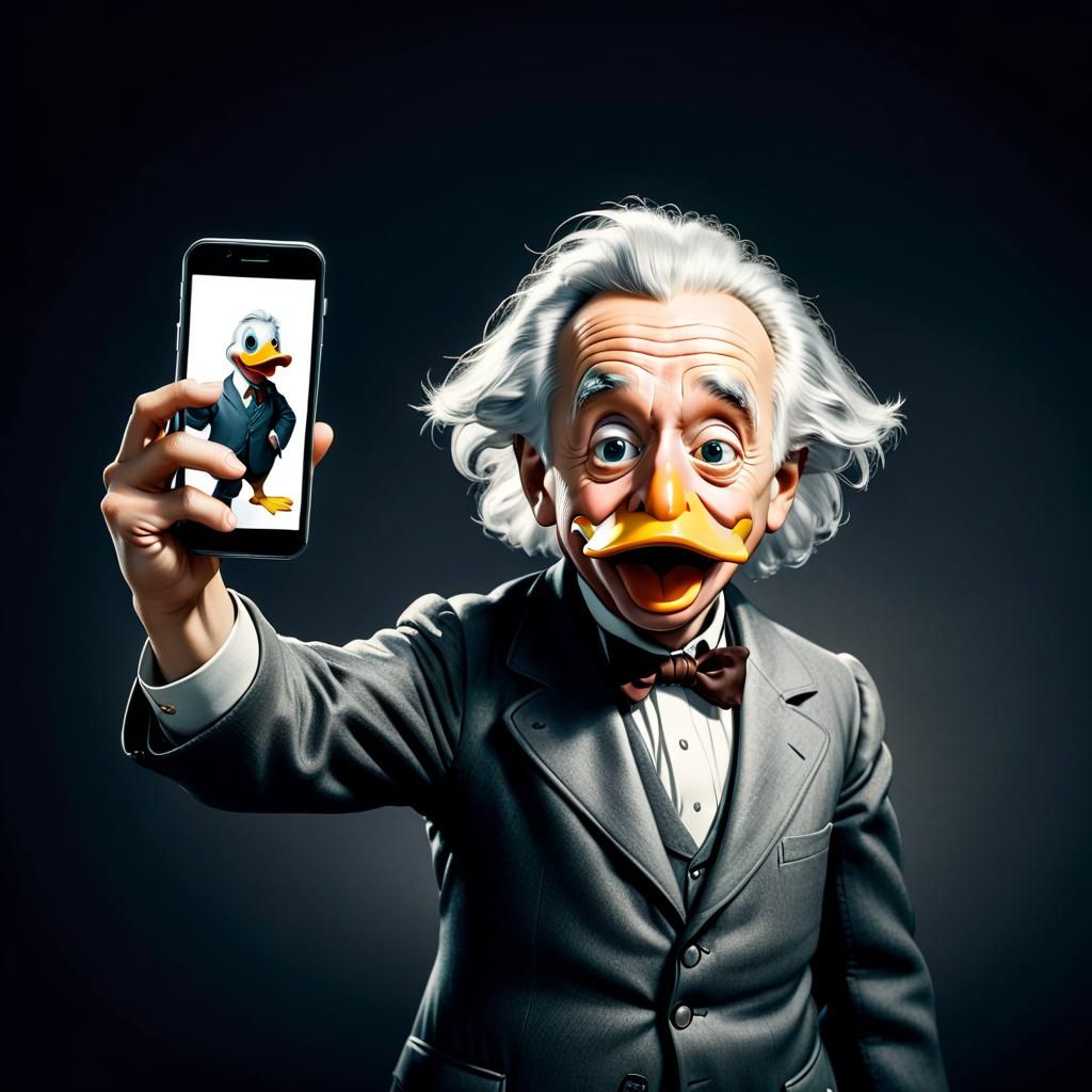 Selfie of Albert Einstein with duck face