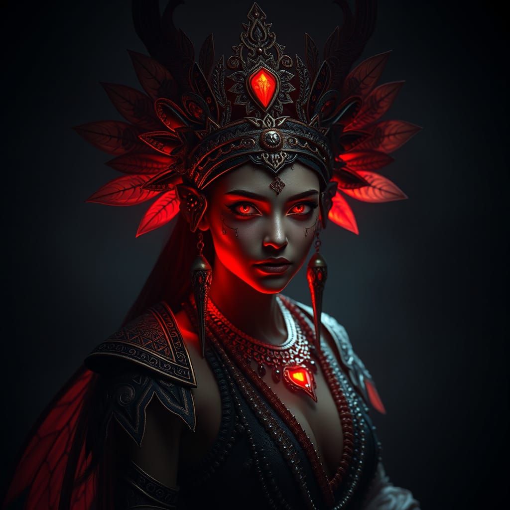 Mayan Fairy Portrait with Red Glow