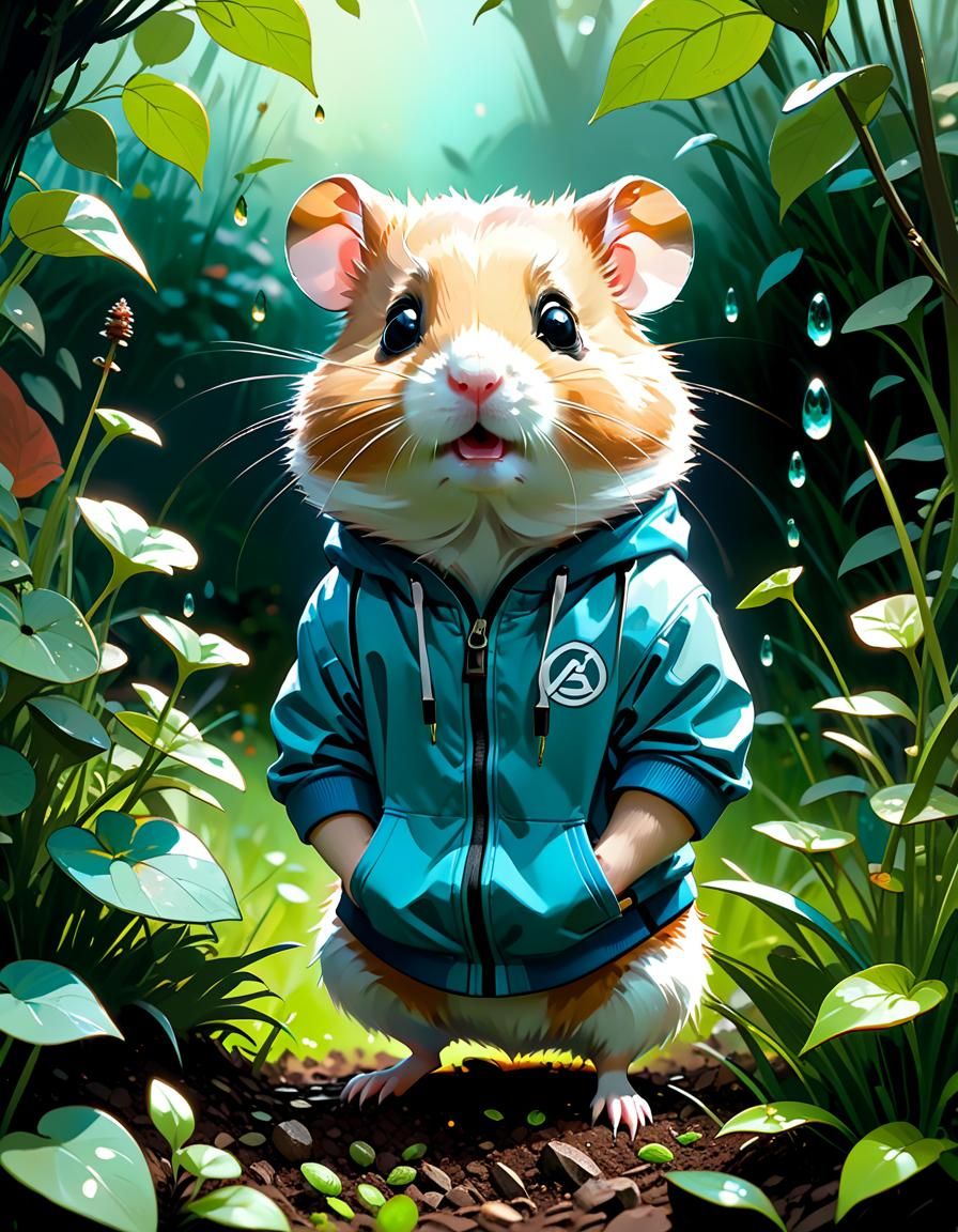 Hamster Gym Teacher in Garden, Digital Art