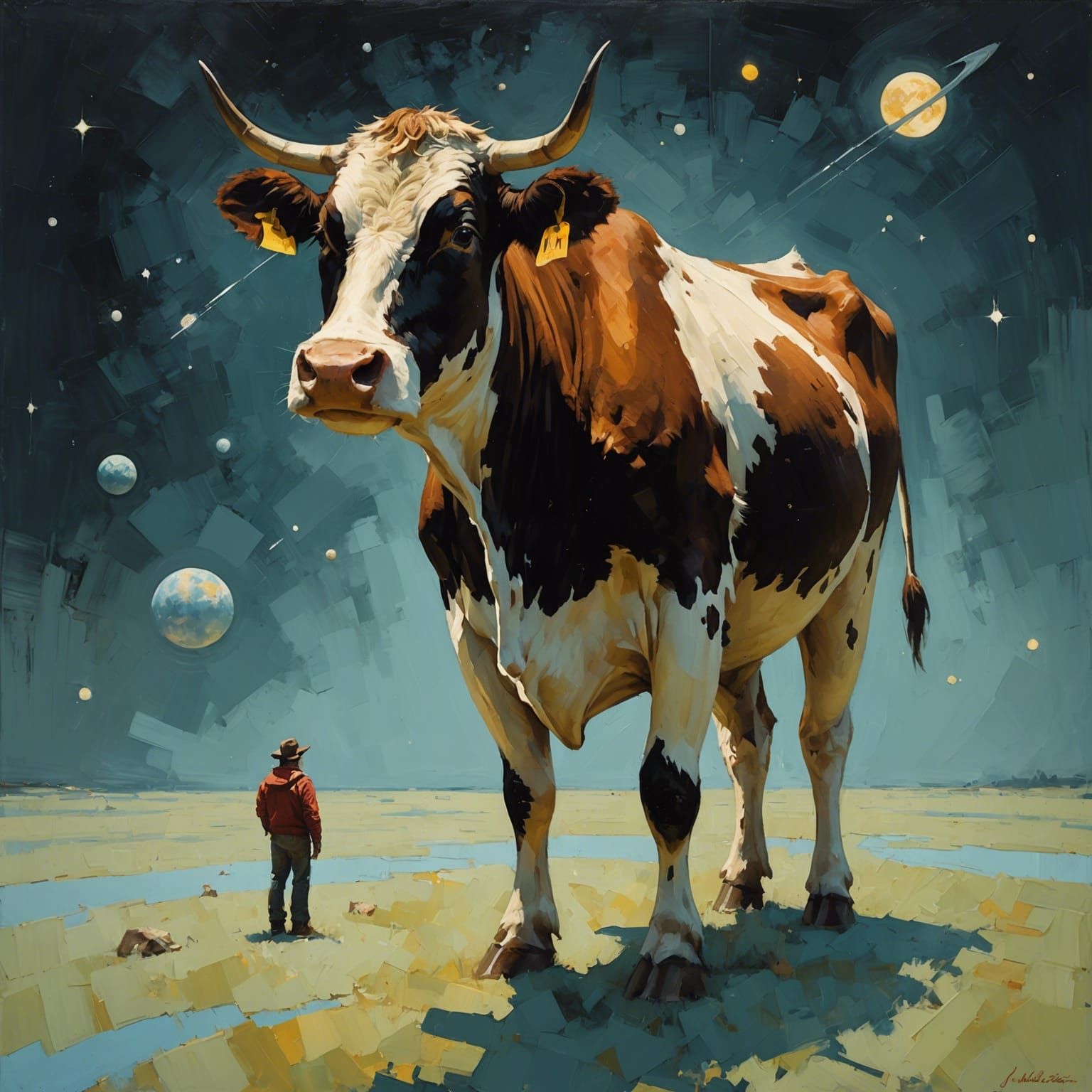 Cow in Space as Impasto Painting