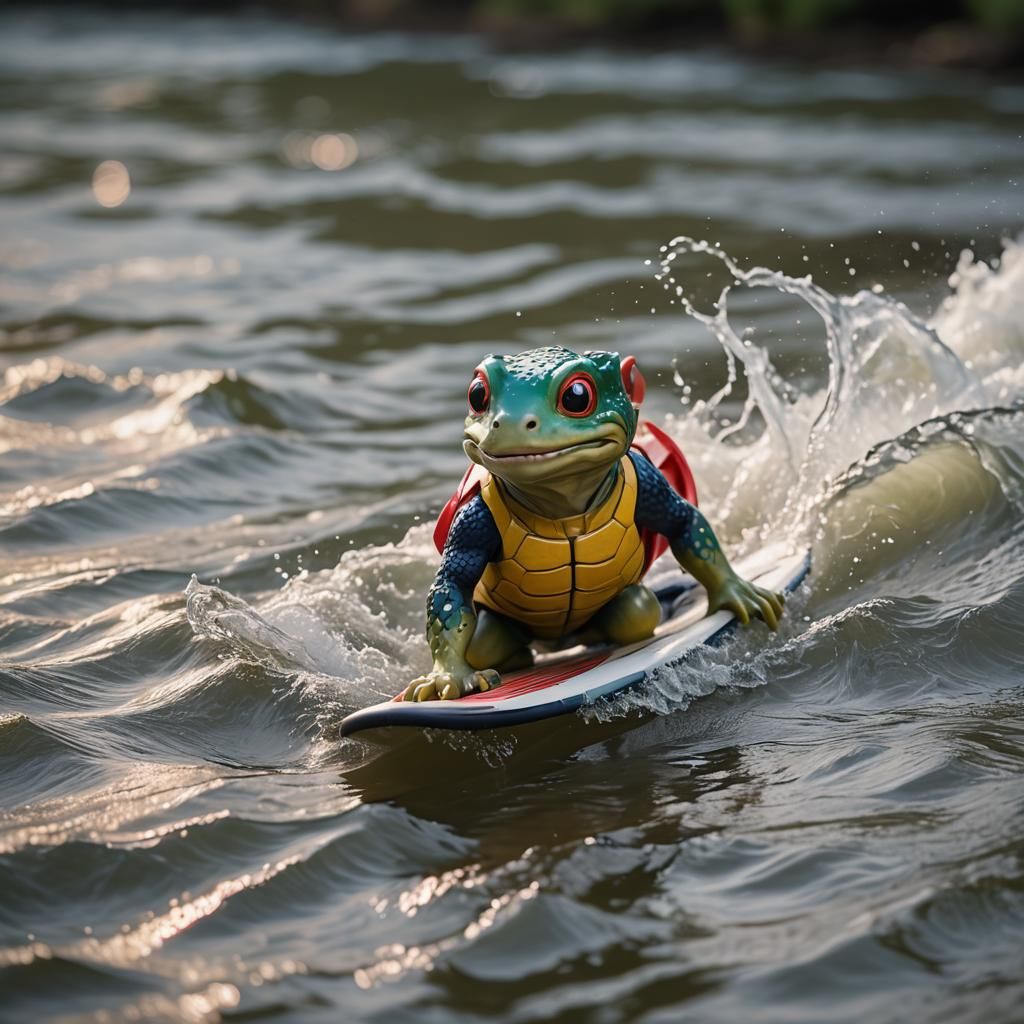 Cute River-Surfing Creature in Soothing Light
