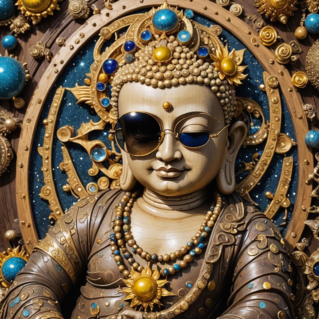Scaly Buddha with Sunglasses in Cosmic Light