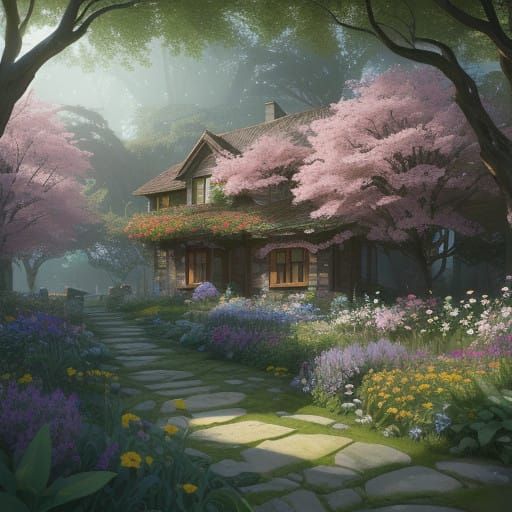 Storybook House in Lush Garden Paradise