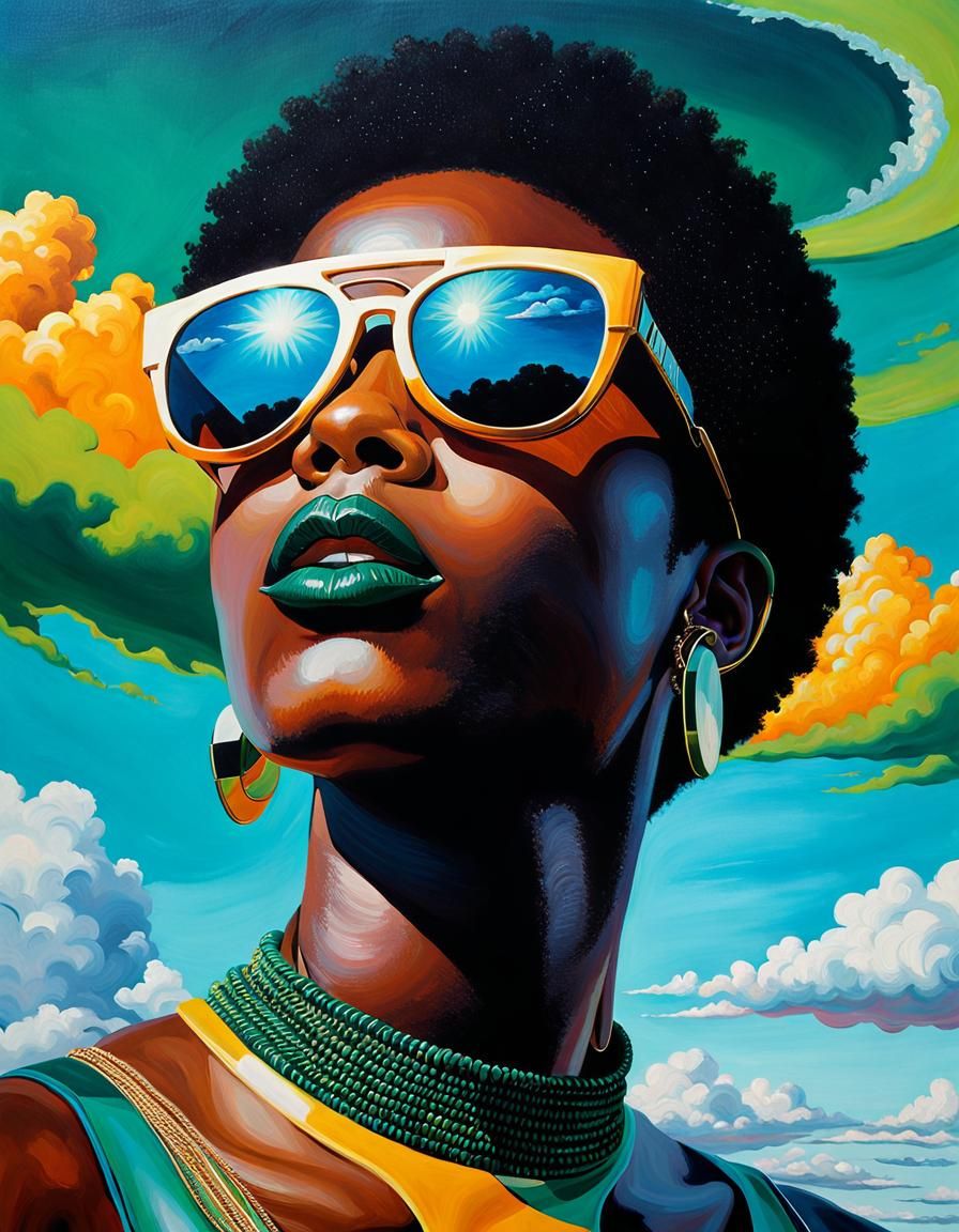 Afrofuturistic Portrait with Sunglasses in Funk Art Style