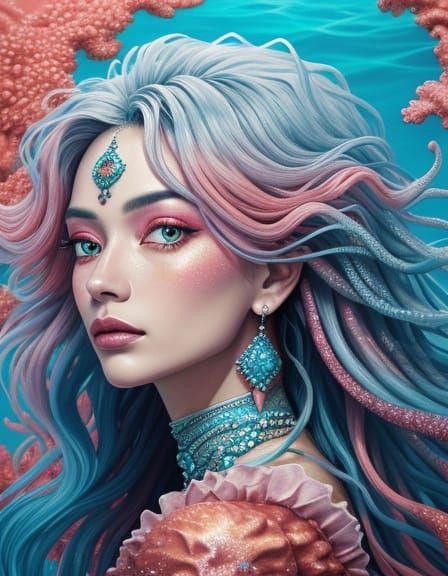 Hyperrealistic Siren Emerges from Ocean Depths