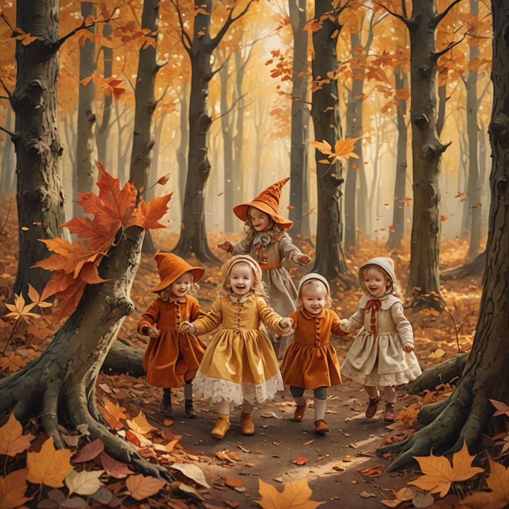 Children's Costume Party in Autumn Forest