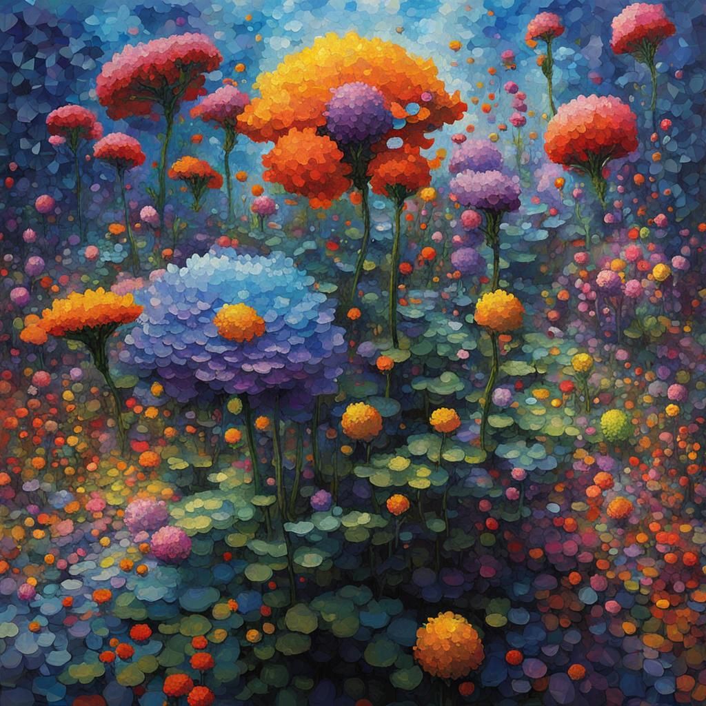 Secret Flower Garden in Kinetic Pointillism