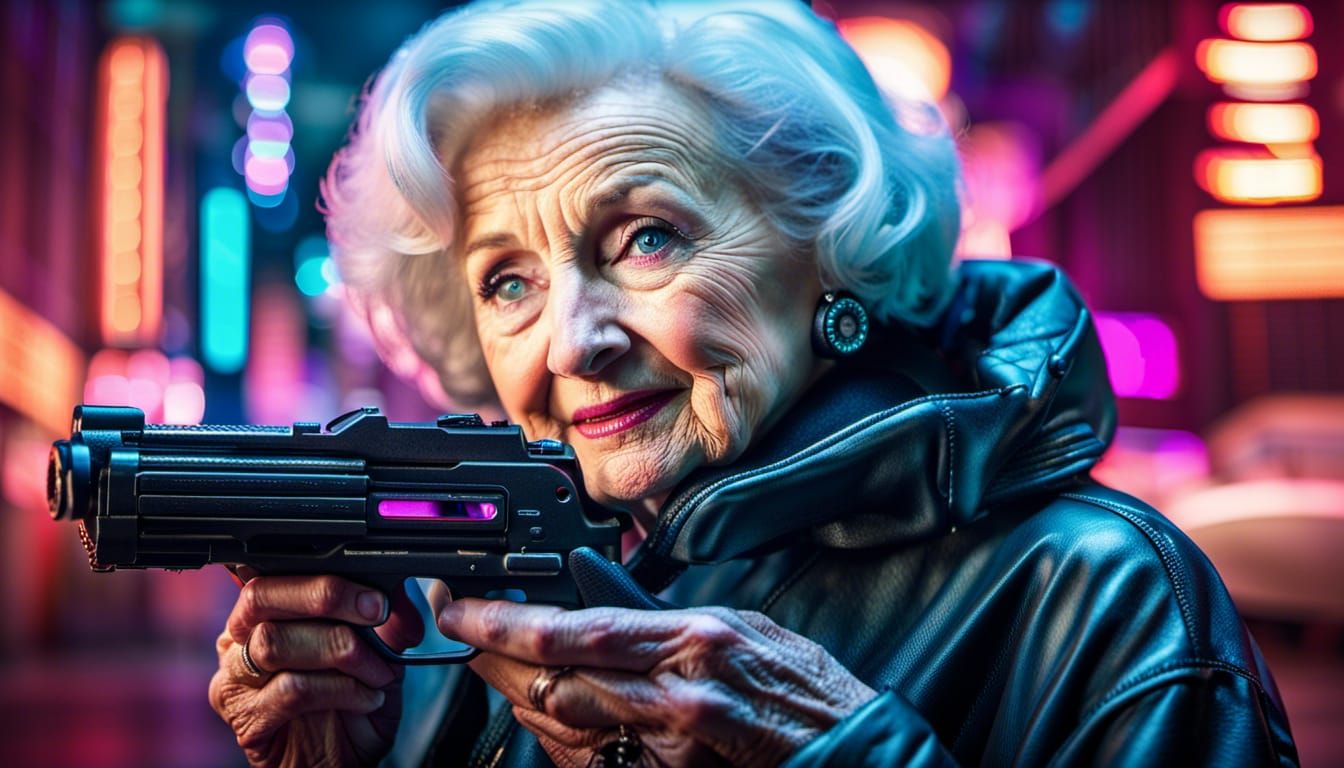 Betty White as Cyberpunk Cyborg Bounty Hunter