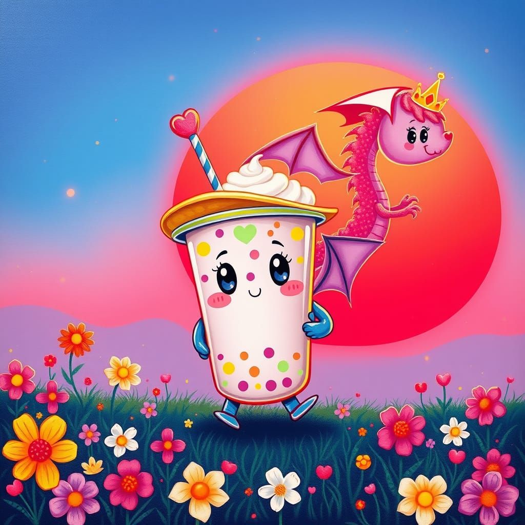 imagine a cheerful, anthropomorphic boba tea cup with big, s...