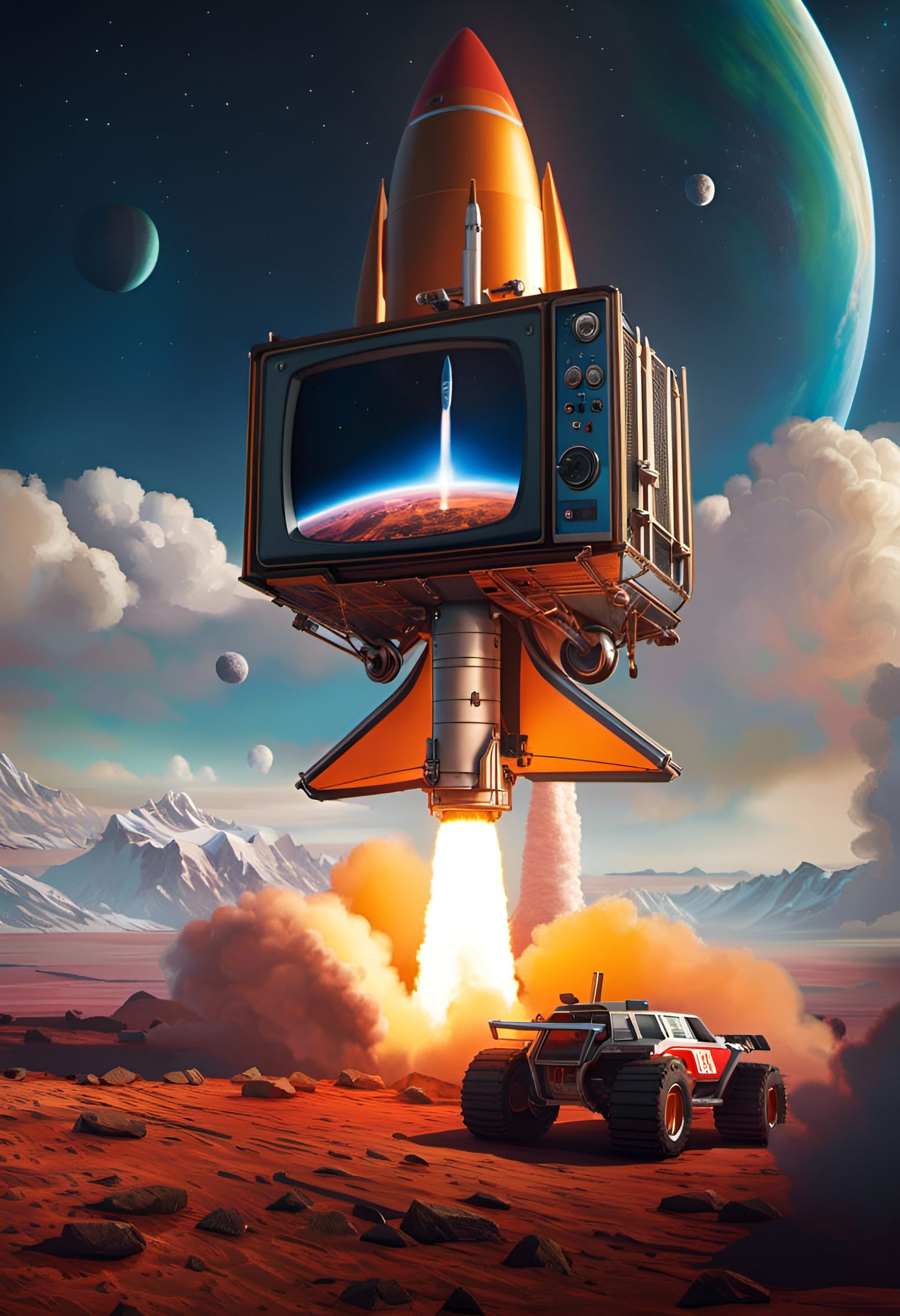 Television Rocket: Bold Digital Illustration in 8k