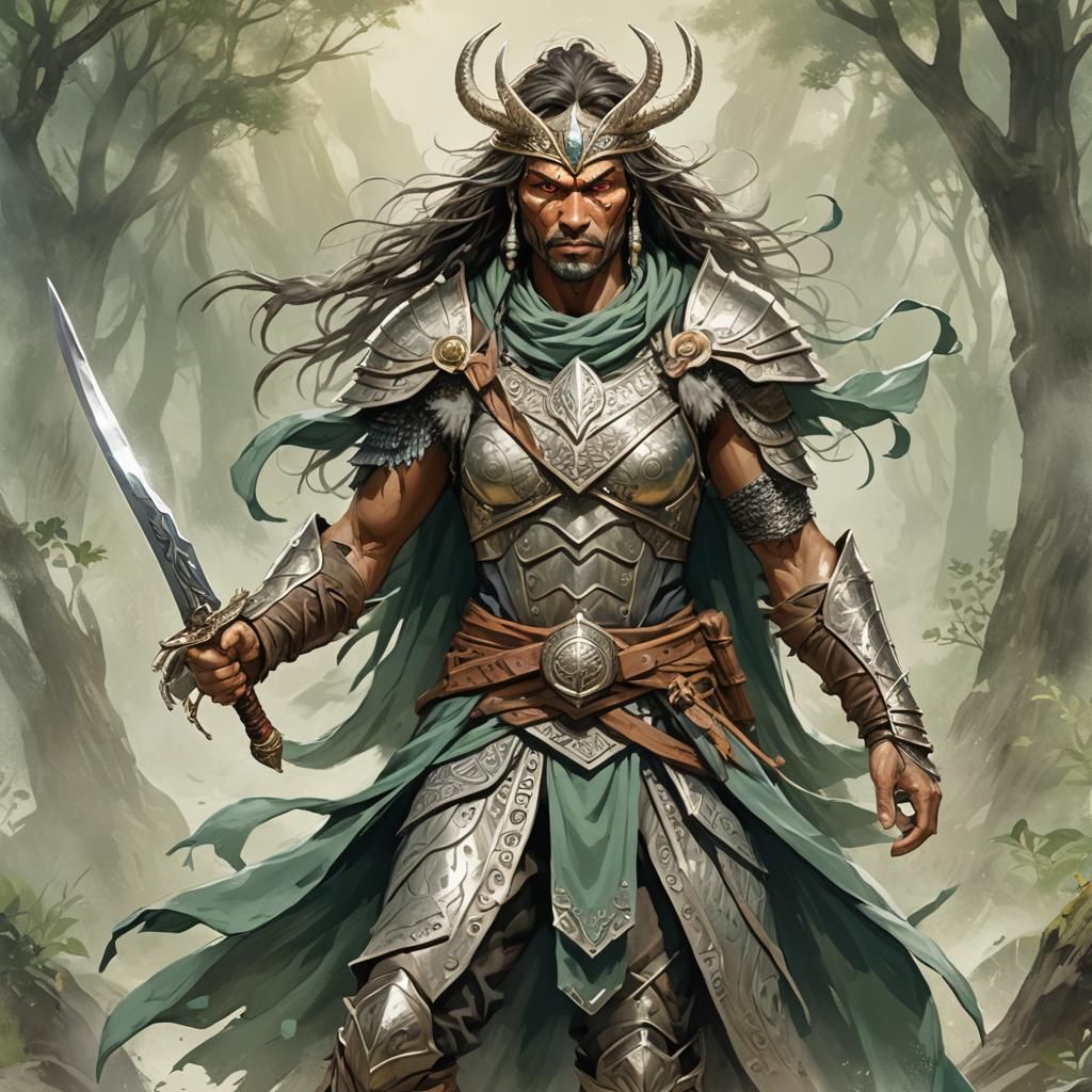 Female Warrior Sage: Digital Illustration of Spiritual Enlig...