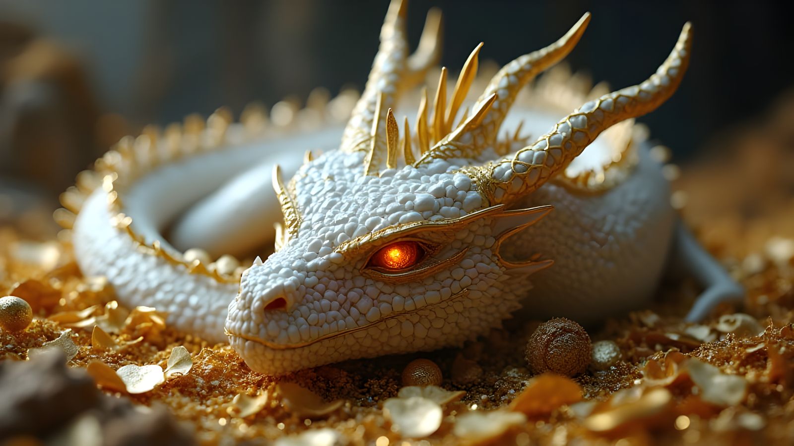 Metallic Dragon Sleeping on Treasure Hoard