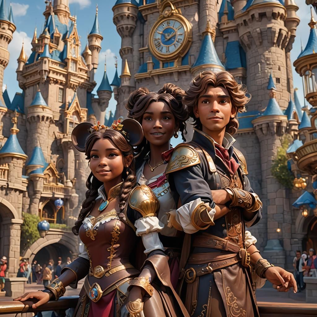 Choco and Boko Portrait in Disneyland, Detailed Digital Art