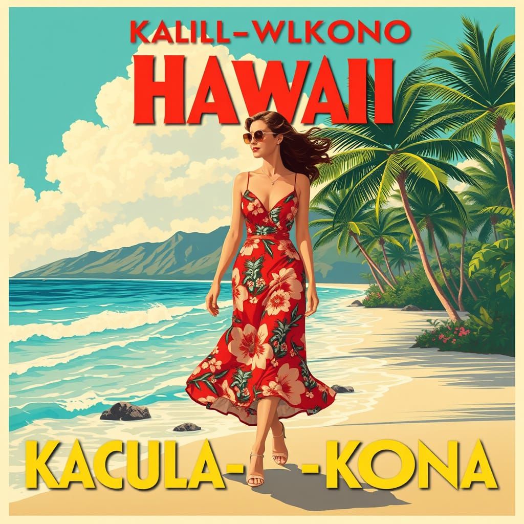 Kailua-Kona Hawaii Vintage Travel Poster Art
