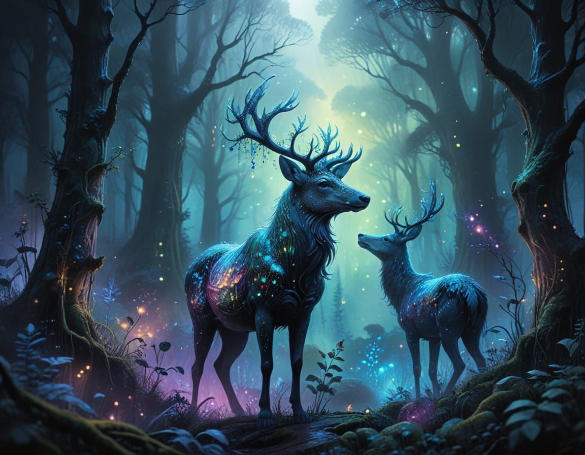 Ethereal Misty Forest Illuminated by Glowing Particles