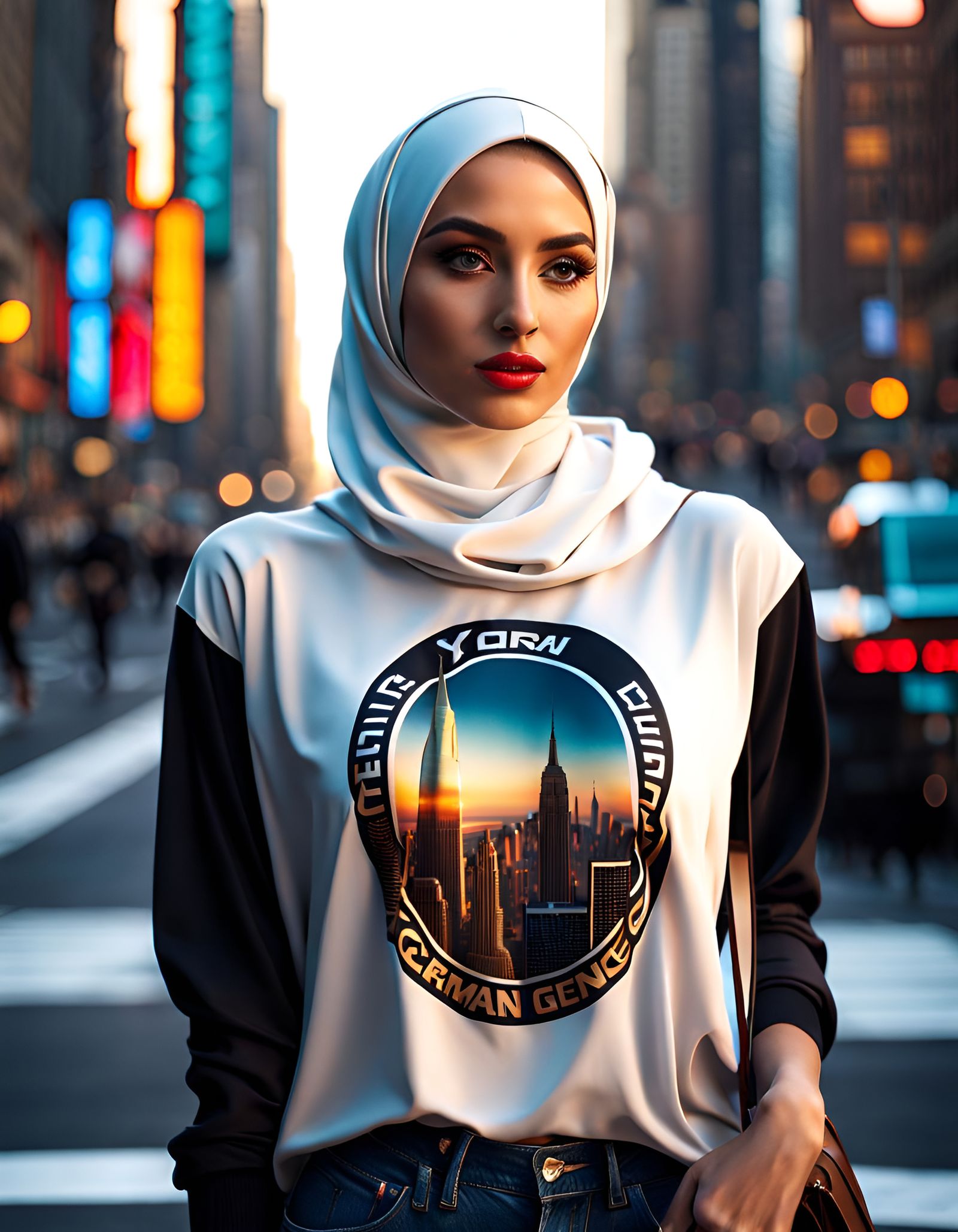 Hijabi Girl in New York: Digital Art