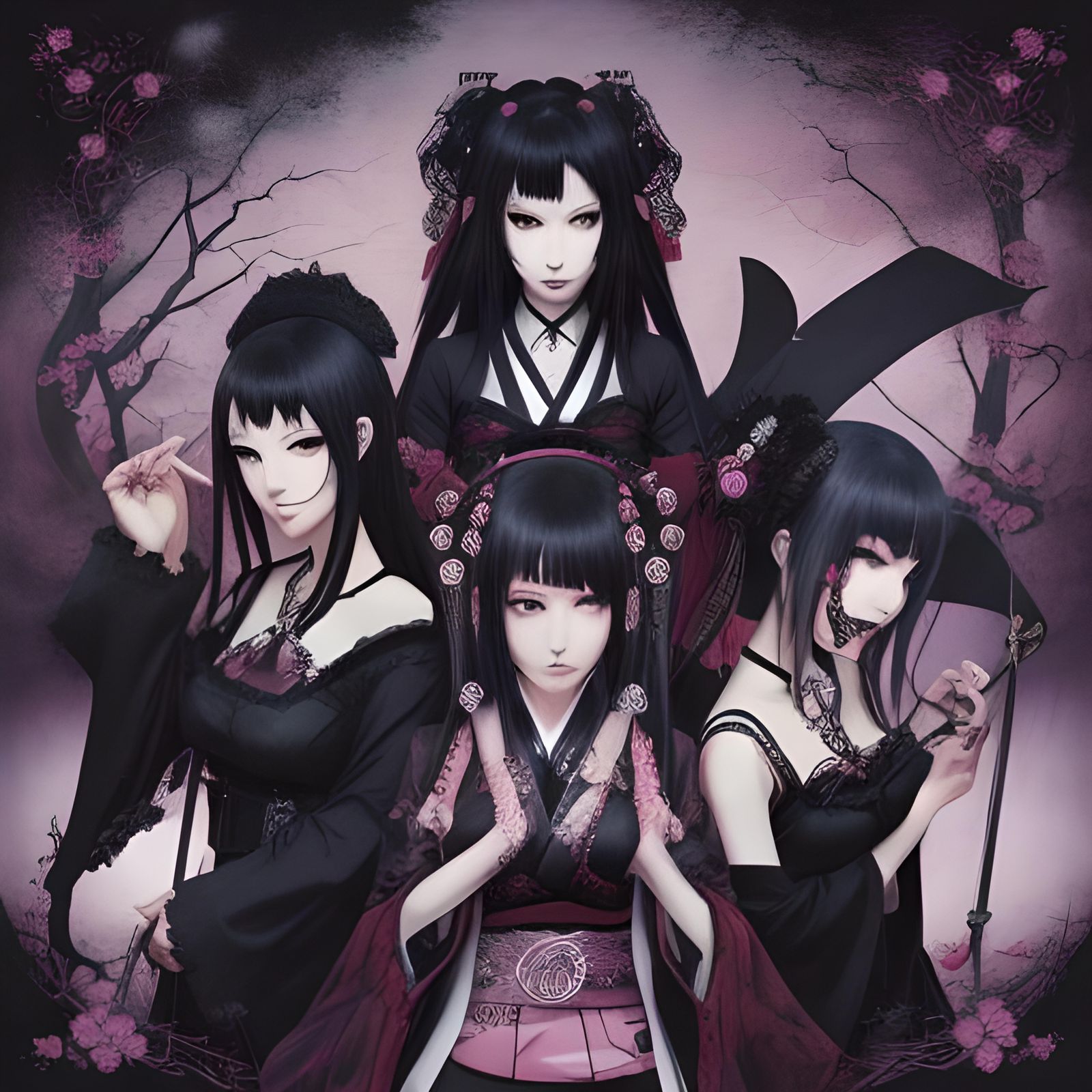 Gothic Japanese Women Band in Anime Style