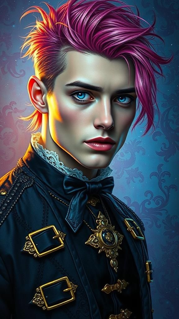 Gothic Man with Pink Hair in Cinematic Style