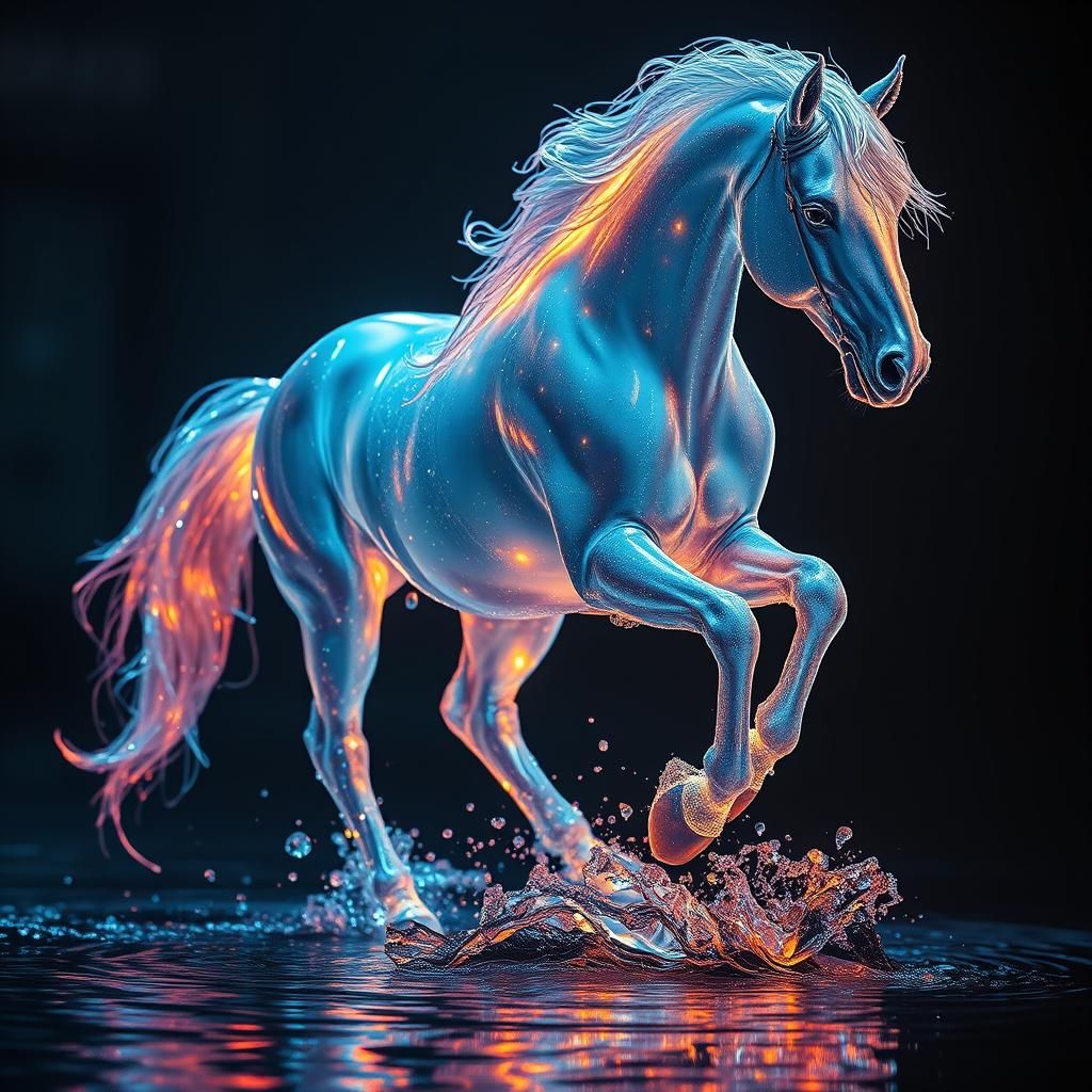 Iridescent Water Horse: A Neon Spectacle