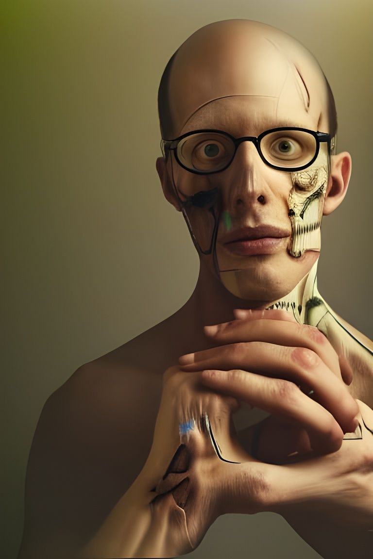 Doctor Holding Skull in Hyperdetailed Lab