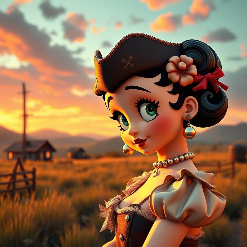 Betty Boop Pirate Portrait in Kawaii Cartoon Style