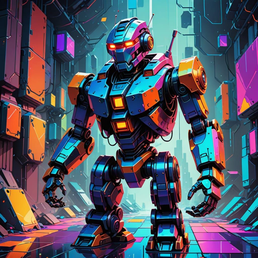 3D Robot Exploring 2D World in Vivid Digital Art