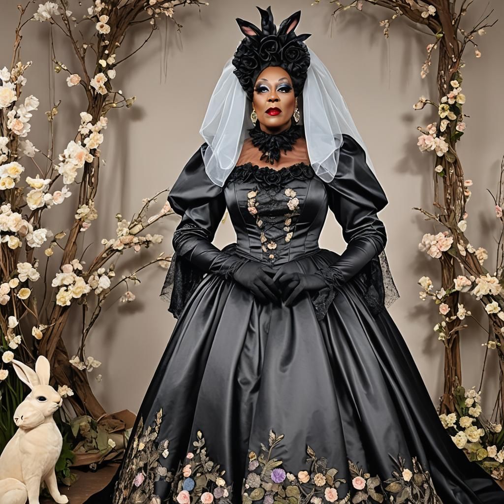 Easter Drag Queen in Black Satin Couture