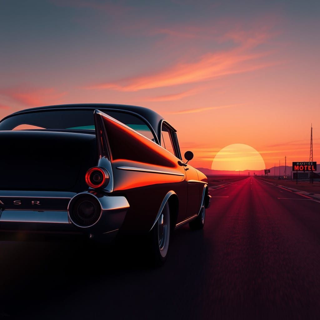 Retro-Futuristic Luxury Car Cab on Route 66