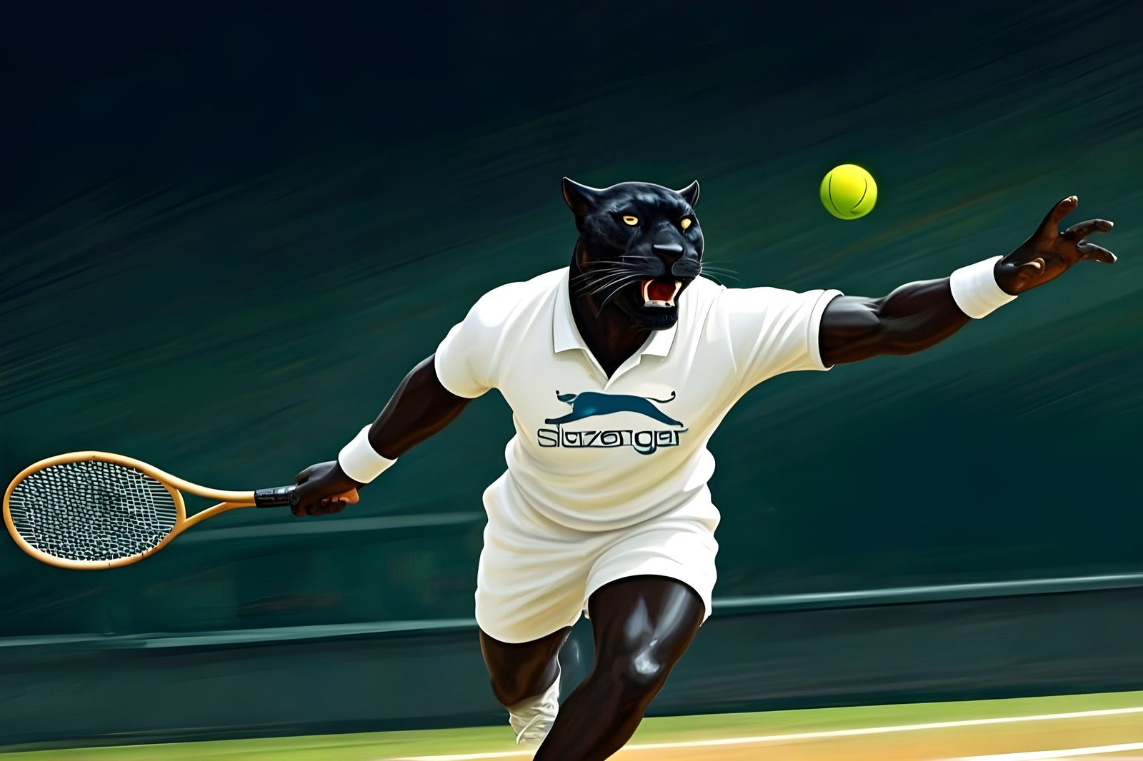 Panther Plays Tennis at Wimbledon in Art Nouveau Style