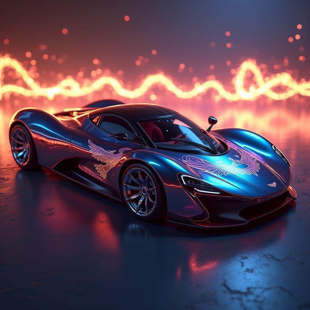 Futuristic Sport Car with Garuda Bird Vinyl Sticker in Neon-...