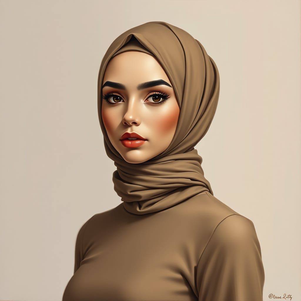 Minimalist Oil Painting of Woman in Hijab