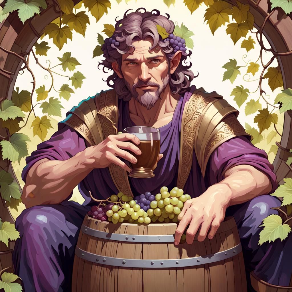 Dionysus Portrait with Grapes, Art Nouveau Style