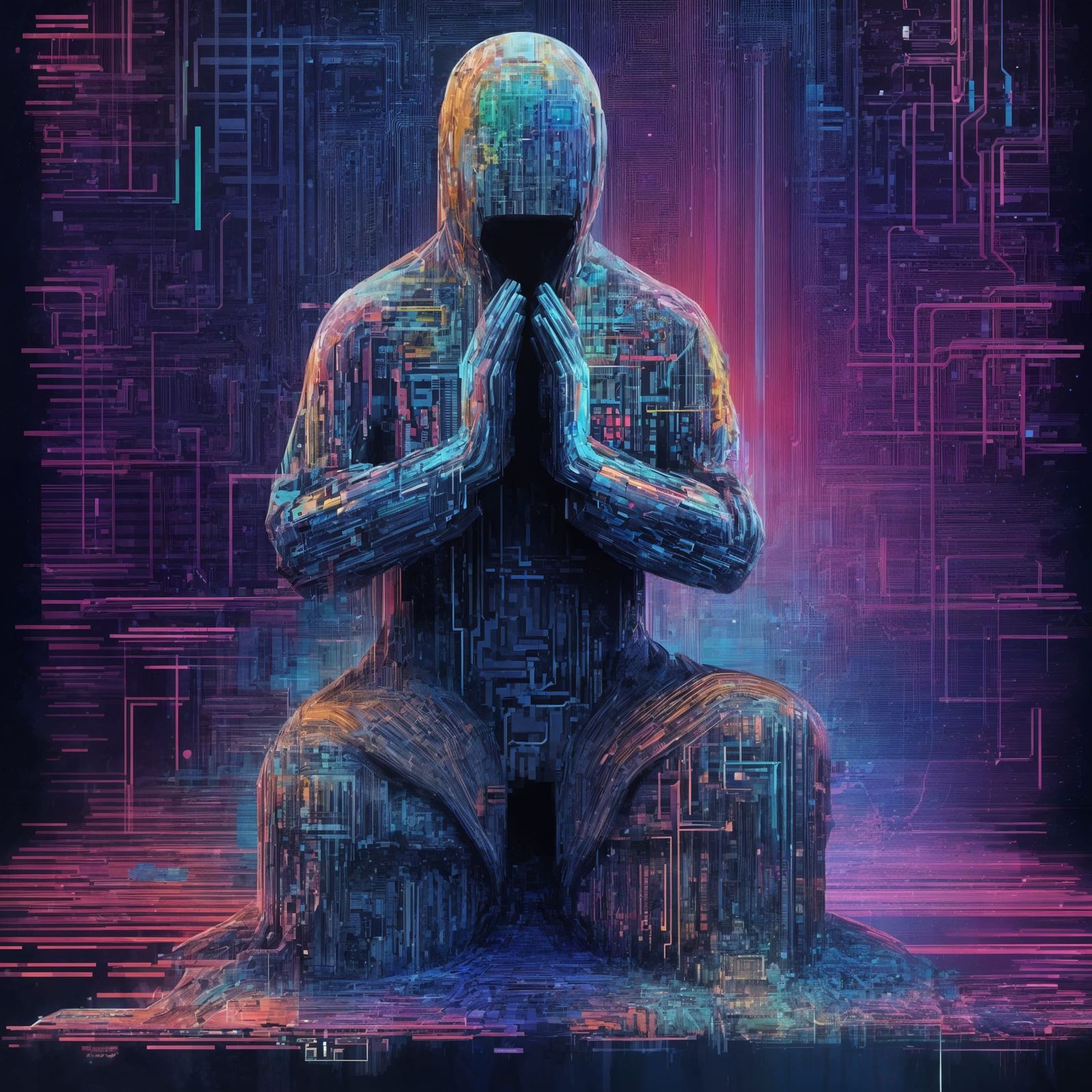 Praying to AI God in Cyberpunk Style
