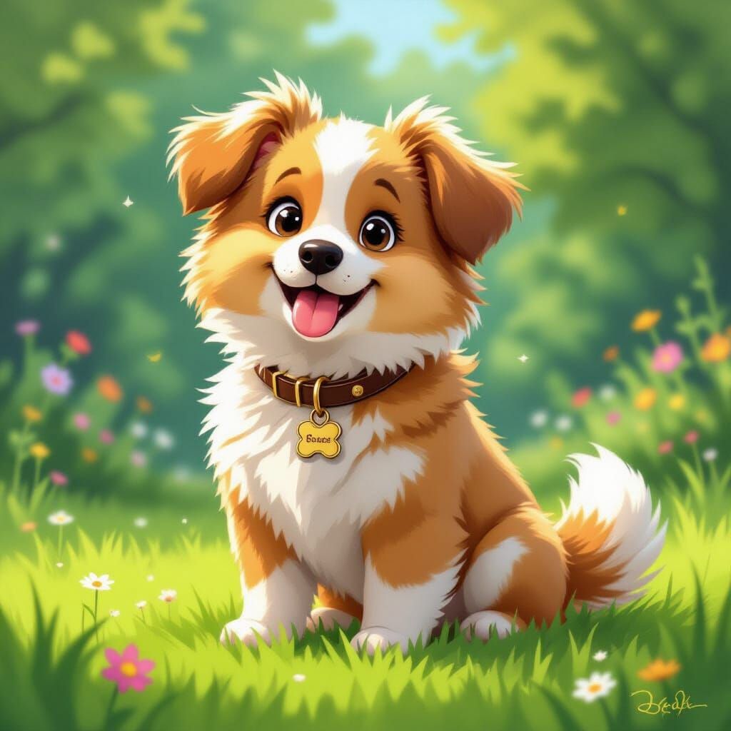 Fluffy Dog Portrait in Potter and Disney Style