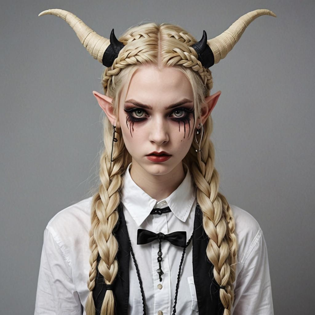 Monochromatic Emo Punk Demon with Blonde Braids