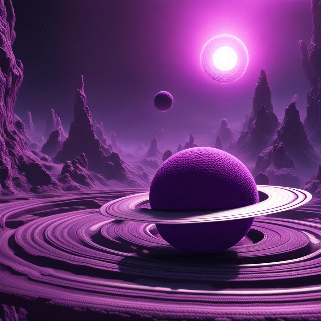 Crochet Purple Saturn Planet: Detailed Digital Art
