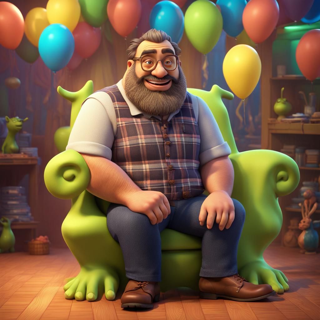 Plaid-Clad Teacher Celebrates Birthday: 3D Digital Art