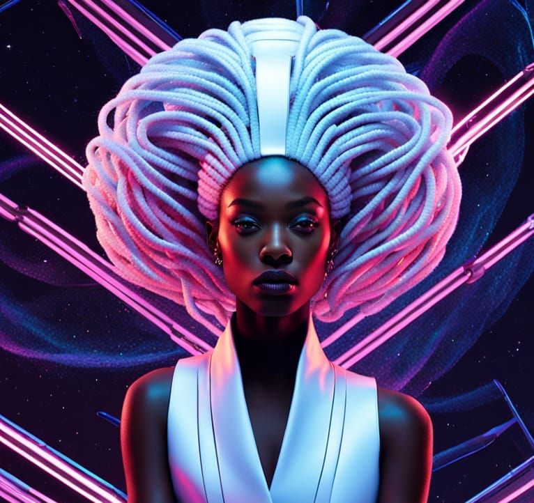 Afrofuturistic Woman in Neon Light Attire